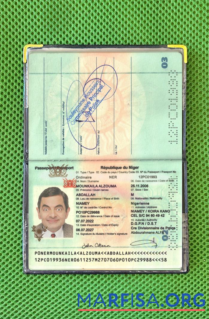 Blank Niger Republic passport 2022 present photolook real example